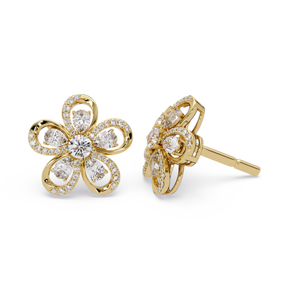 Floral Loop Lab Grown Diamond Stud Earrings with Pear Accents - HIGHCARAT DIAMONDS