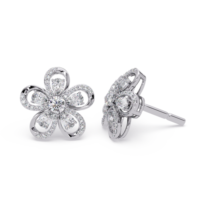Floral Loop Lab Grown Diamond Stud Earrings with Pear Accents - HIGHCARAT DIAMONDS