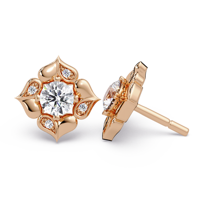 Floral Round Lab Grown Diamond Petal Stud Earrings - HIGHCARAT DIAMONDS
