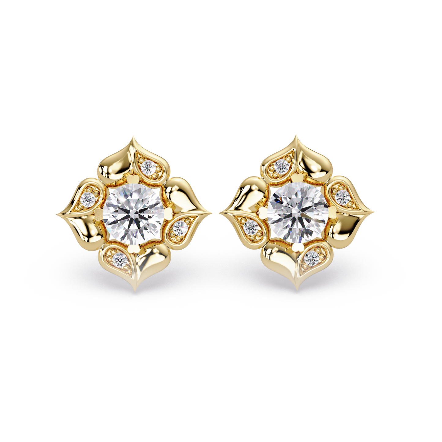 Floral Round Lab Grown Diamond Petal Stud Earrings - HIGHCARAT DIAMONDS