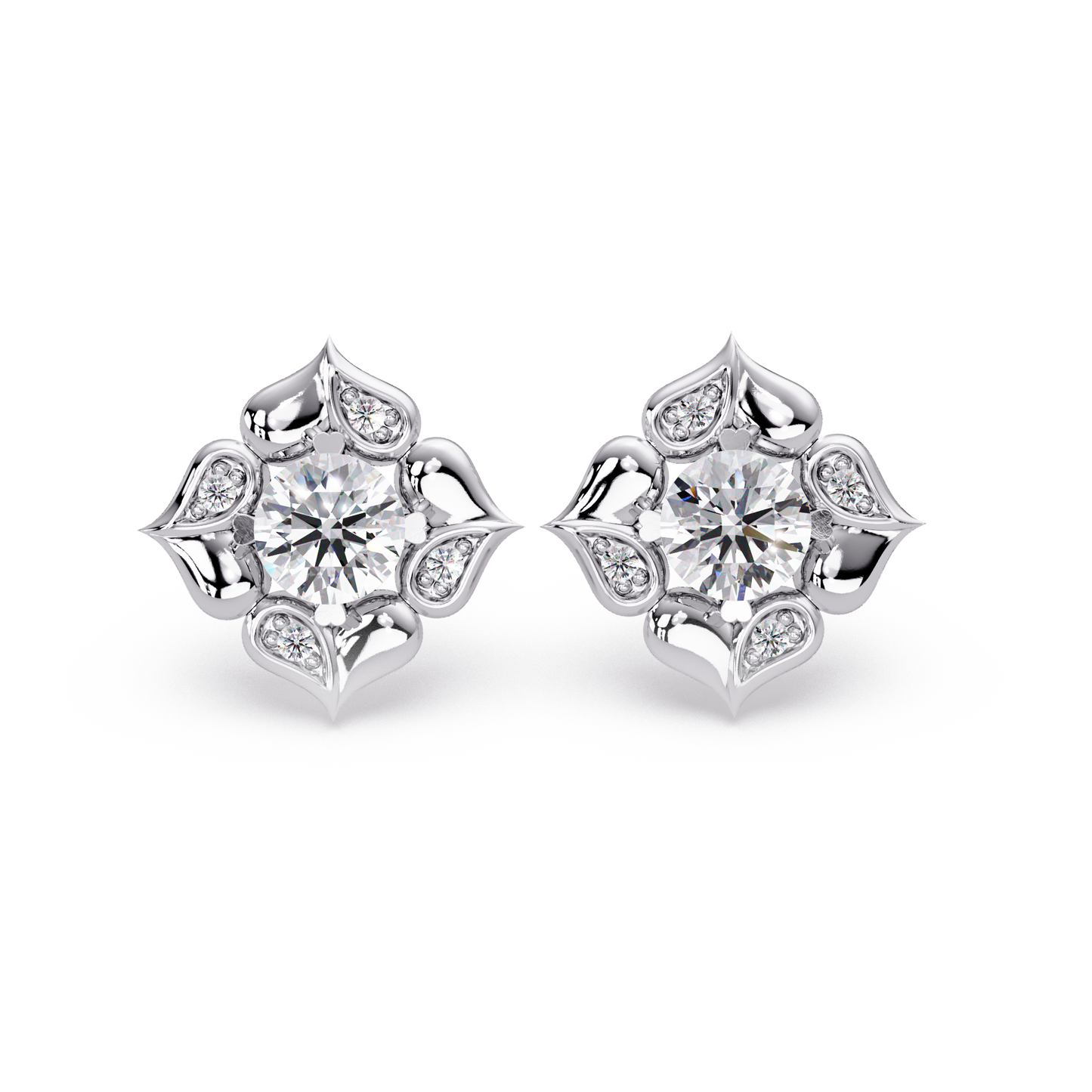 Floral Round Lab Grown Diamond Petal Stud Earrings - HIGHCARAT DIAMONDS
