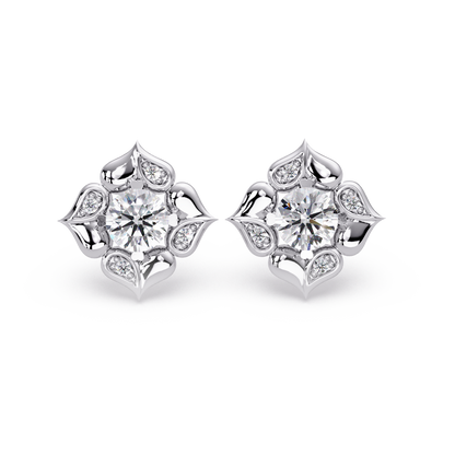 Floral Round Lab Grown Diamond Petal Stud Earrings - HIGHCARAT DIAMONDS