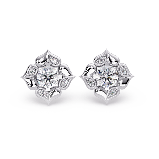 Floral Round Lab Grown Diamond Petal Stud Earrings - HIGHCARAT DIAMONDS