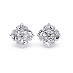 Floral Round Lab Grown Diamond Petal Stud Earrings - HIGHCARAT DIAMONDS