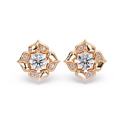 Floral Round Lab Grown Diamond Petal Stud Earrings - HIGHCARAT DIAMONDS
