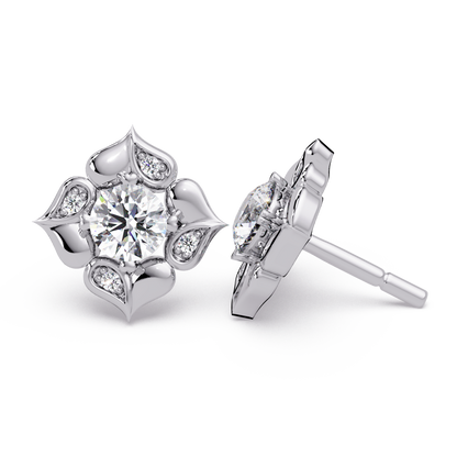 Floral Round Lab Grown Diamond Petal Stud Earrings - HIGHCARAT DIAMONDS