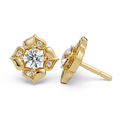 Floral Round Lab Grown Diamond Petal Stud Earrings - HIGHCARAT DIAMONDS