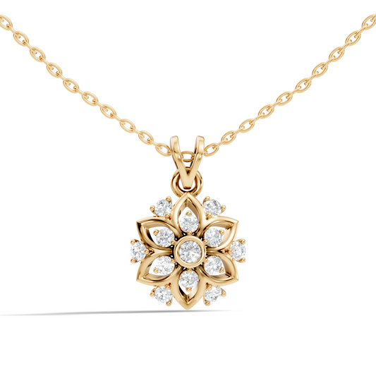 Elegant Round Diamond Pendant 0.48 Carat Handmade Jewelry In 14K Solid Yellow Gold - HIGHCARAT DIAMONDS