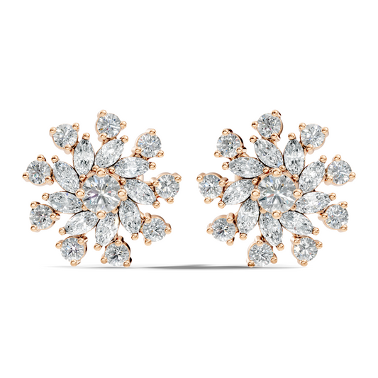 14k Solid Gold Marquise, Round, Lab Grown Diamond Sparkling Sizzling Style Diamond Earrings For Her - HIGHCARAT DIAMONDS