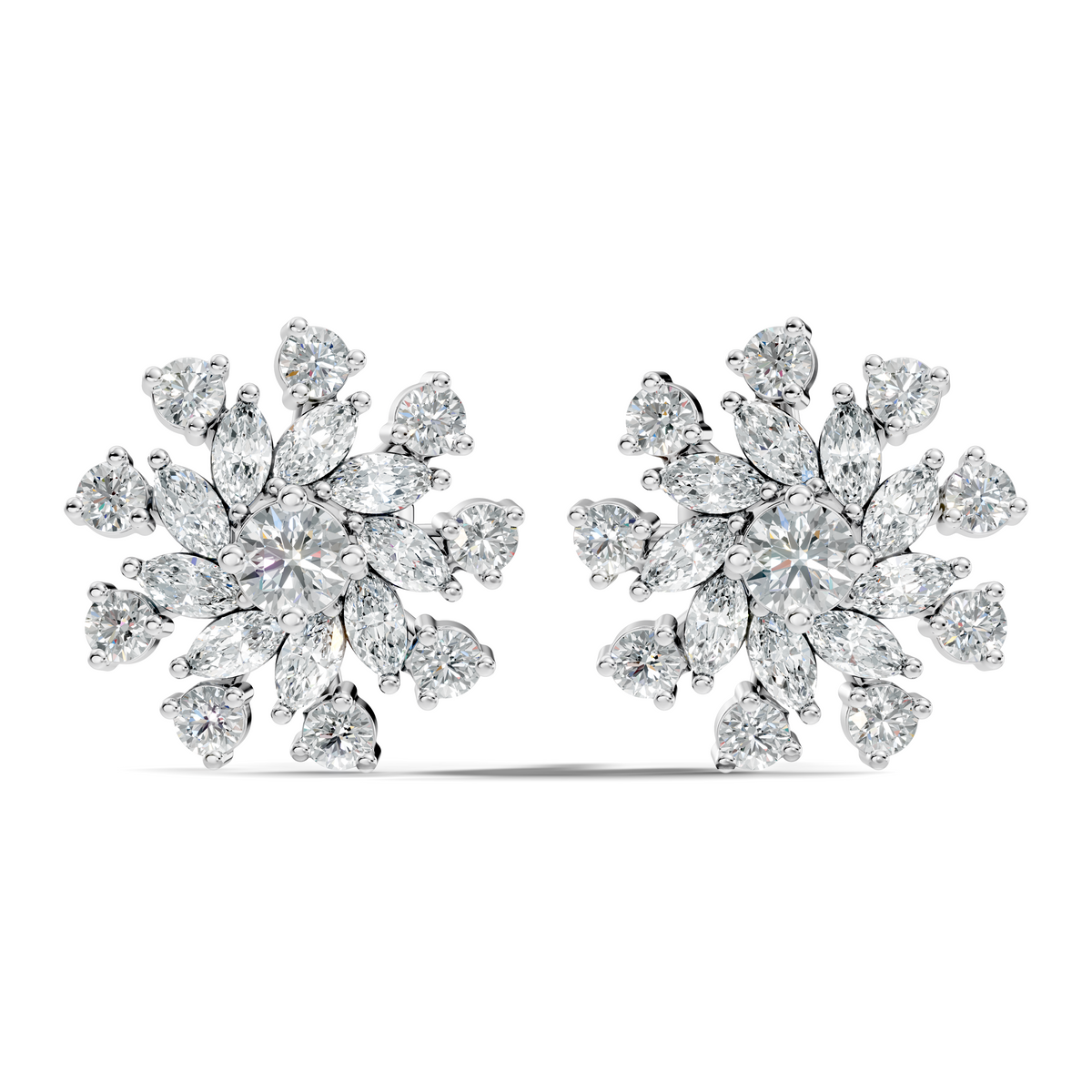 14k Solid Gold Marquise, Round, Lab Grown Diamond Sparkling Sizzling Style Diamond Earrings For Her - HIGHCARAT DIAMONDS