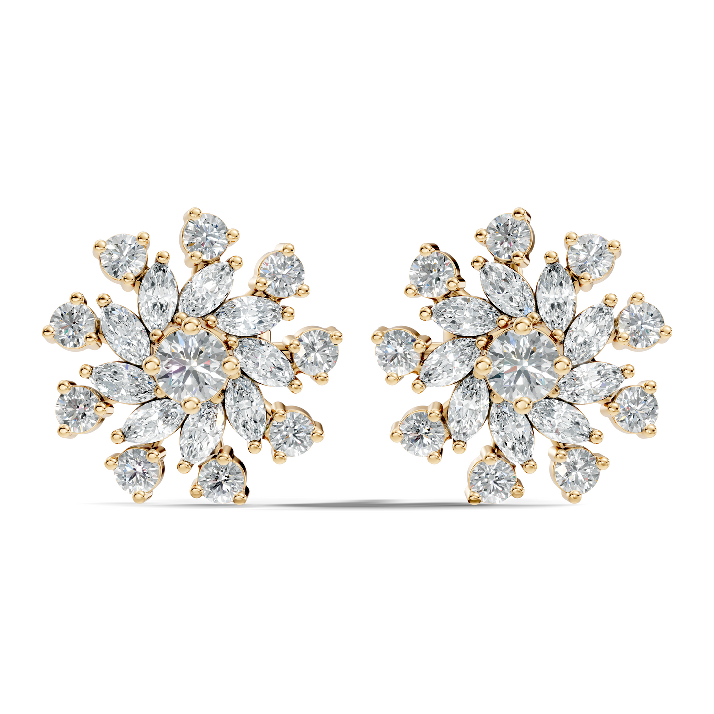 14k Solid Gold Marquise, Round, Lab Grown Diamond Sparkling Sizzling Style Diamond Earrings For Her - HIGHCARAT DIAMONDS