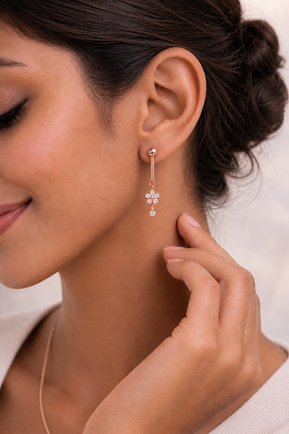 Flower Drops Lab Grown Rose Gold Diamond Unique Earring - HIGHCARAT DIAMONDS