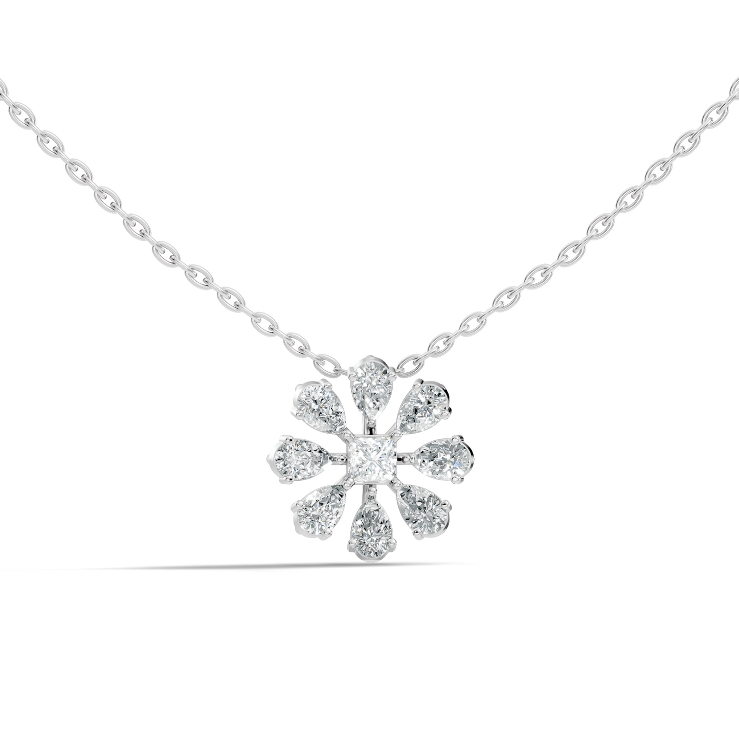 10k Solid White Gold 3.006 Ct Princess-Pear Shape Lab Grown-Natural Diamond Unique Look Diamond Pendant - HIGHCARAT DIAMONDS