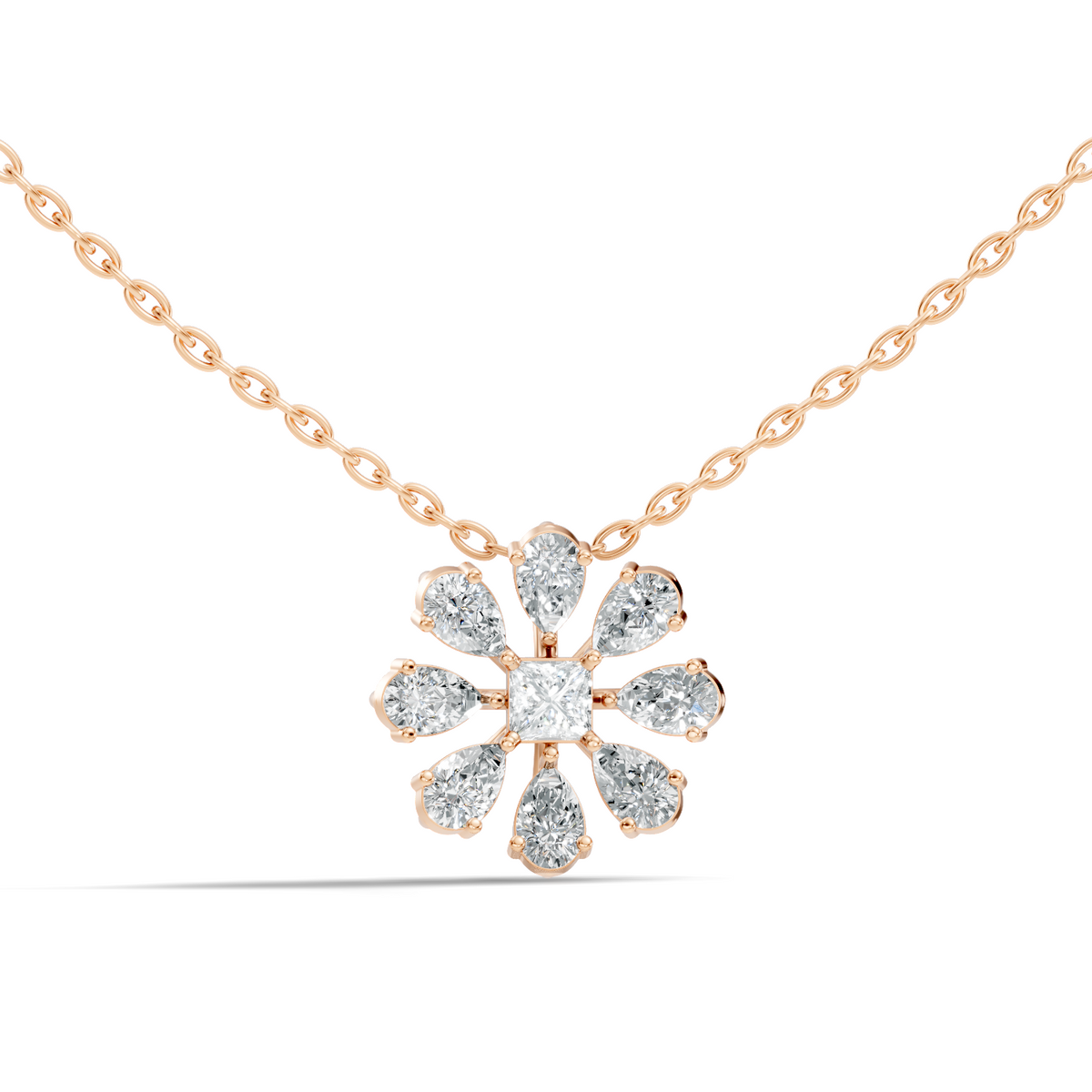 10k Solid White Gold 3.006 Ct Princess-Pear Shape Lab Grown-Natural Diamond Unique Look Diamond Pendant - HIGHCARAT DIAMONDS