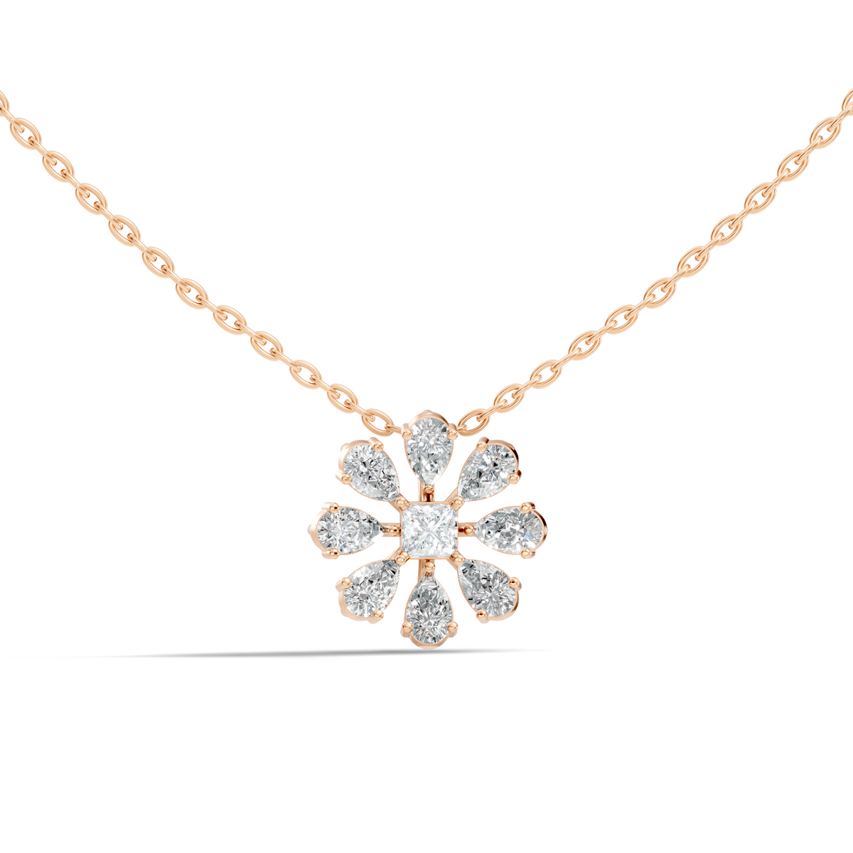 10k Solid White Gold 3.006 Ct Princess-Pear Shape Lab Grown-Natural Diamond Unique Look Diamond Pendant - HIGHCARAT DIAMONDS