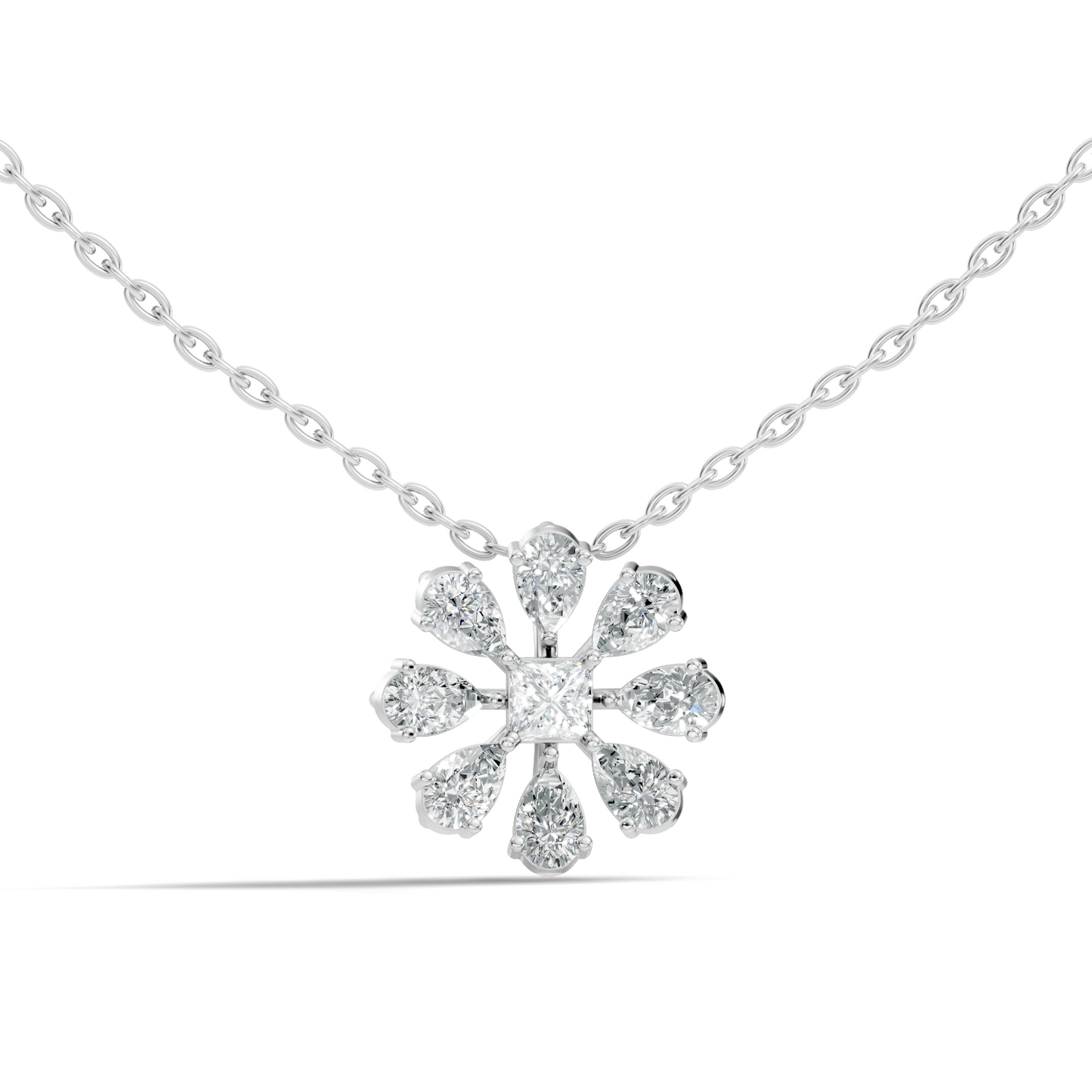 10k Solid White Gold 3.006 Ct Princess-Pear Shape Lab Grown-Natural Diamond Unique Look Diamond Pendant - HIGHCARAT DIAMONDS
