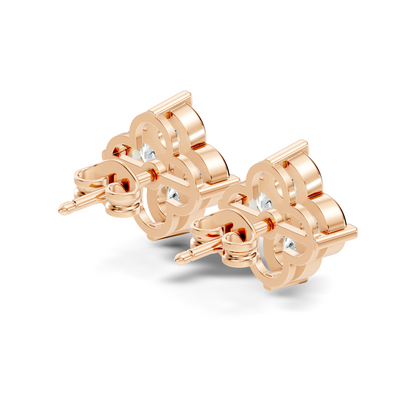 Luxury 14K Labgrown Gold Diamond Stud Earrings Four-Stone Round Bezel Set Cluster Style - HIGHCARAT DIAMONDS