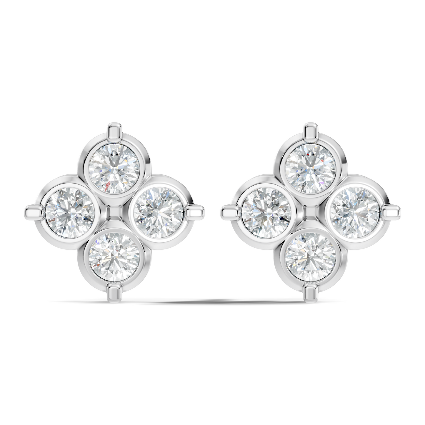 Luxury 14K Labgrown Gold Diamond Stud Earrings Four-Stone Round Bezel Set Cluster Style - HIGHCARAT DIAMONDS