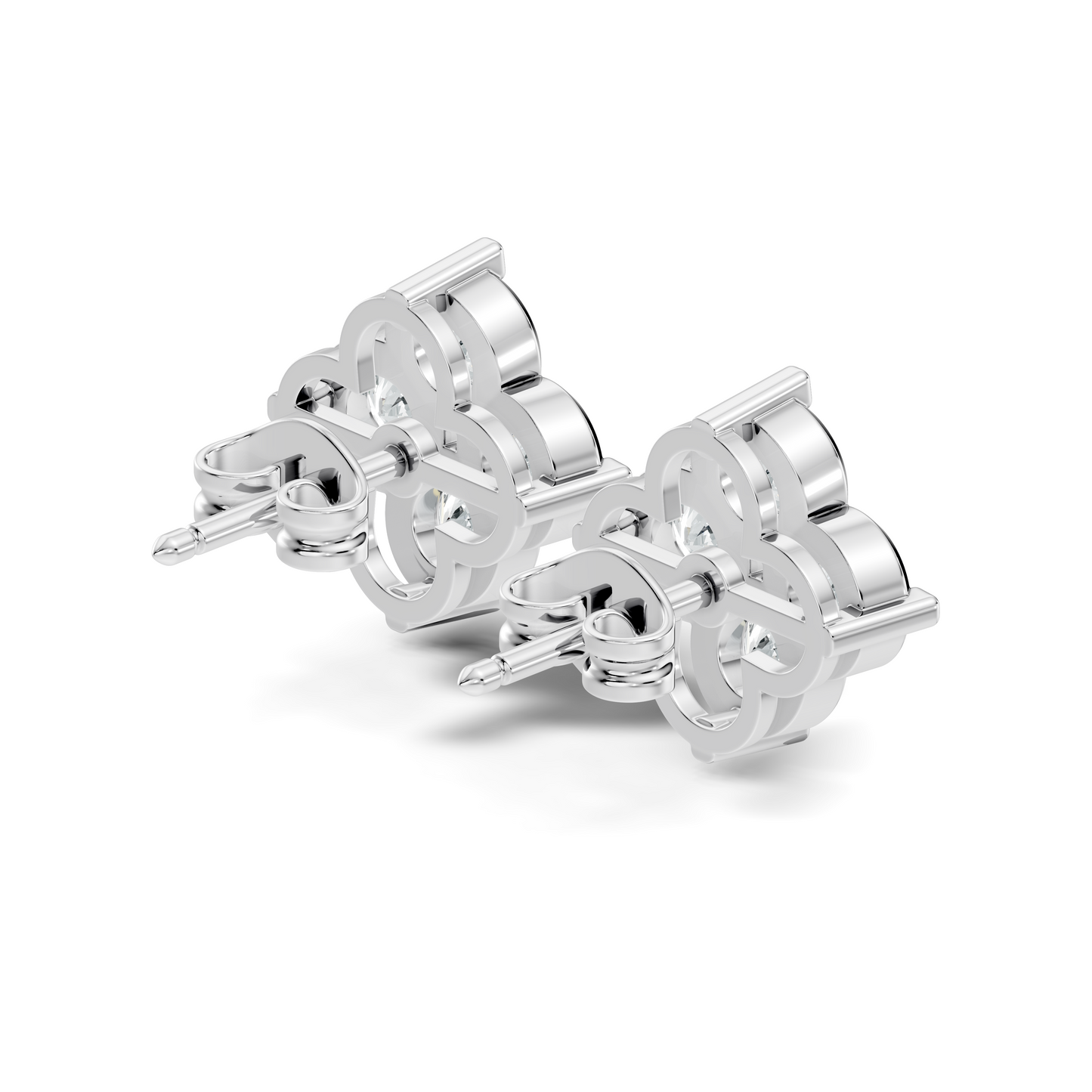 Luxury 14K Labgrown Gold Diamond Stud Earrings Four-Stone Round Bezel Set Cluster Style - HIGHCARAT DIAMONDS