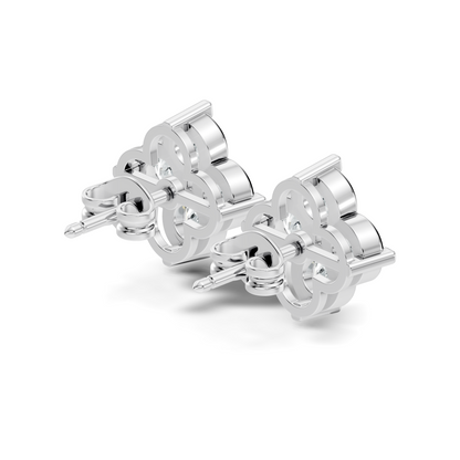 Luxury 14K Labgrown Gold Diamond Stud Earrings Four-Stone Round Bezel Set Cluster Style - HIGHCARAT DIAMONDS