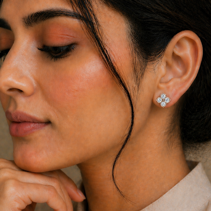 Four Stone Round Cut Lab Grown Diamond Bezel Stud Earring - HIGHCARAT DIAMONDS