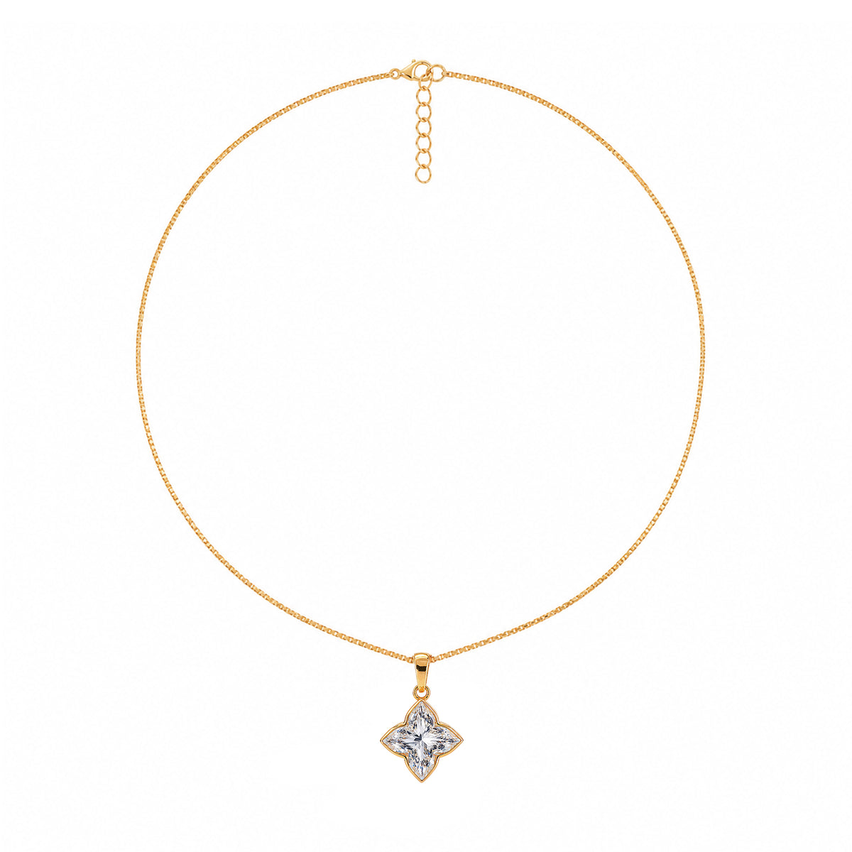 Bezel Set Clover Lilly Cut Diamond Pendant with Chain