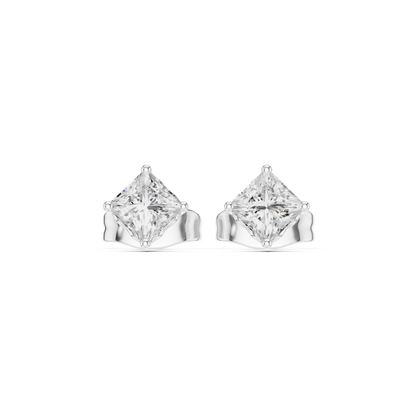 10k Solid White Gold Elegant Classic Princess Cut Natural & Lab Grown Diamond Earrings for Bride