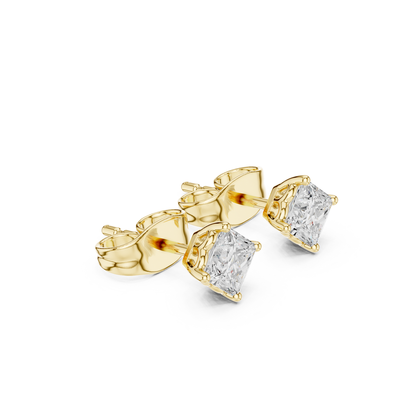 10k Solid White Gold Elegant Classic Princess Cut Natural & Lab Grown Diamond Earrings for Bride