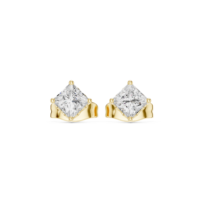 10k Solid White Gold Elegant Classic Princess Cut Natural & Lab Grown Diamond Earrings for Bride