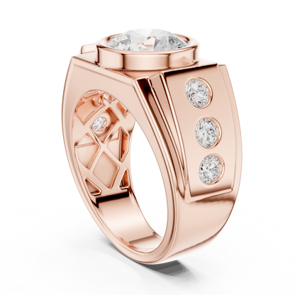 14k Solid Rose Gold Lab Grown Round Shapes Diamond Elegance Sparkle Men Ring Gift For Birthday