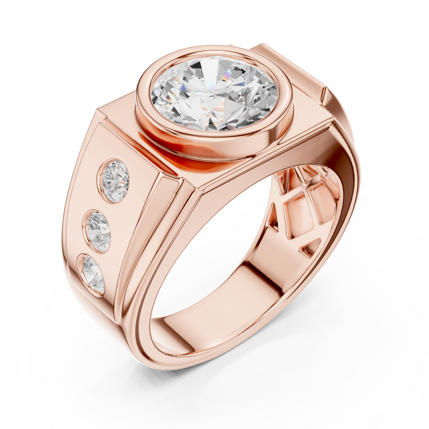 14k Solid Rose Gold Lab Grown Round Shapes Diamond Elegance Sparkle Men Ring Gift For Birthday
