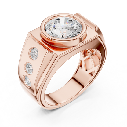 14k Solid Rose Gold Lab Grown Round Shapes Diamond Elegance Sparkle Men Ring Gift For Birthday