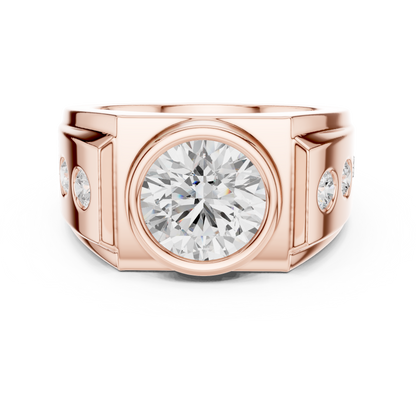 14k Solid Rose Gold Lab Grown Round Shapes Diamond Elegance Sparkle Men Ring Gift For Birthday