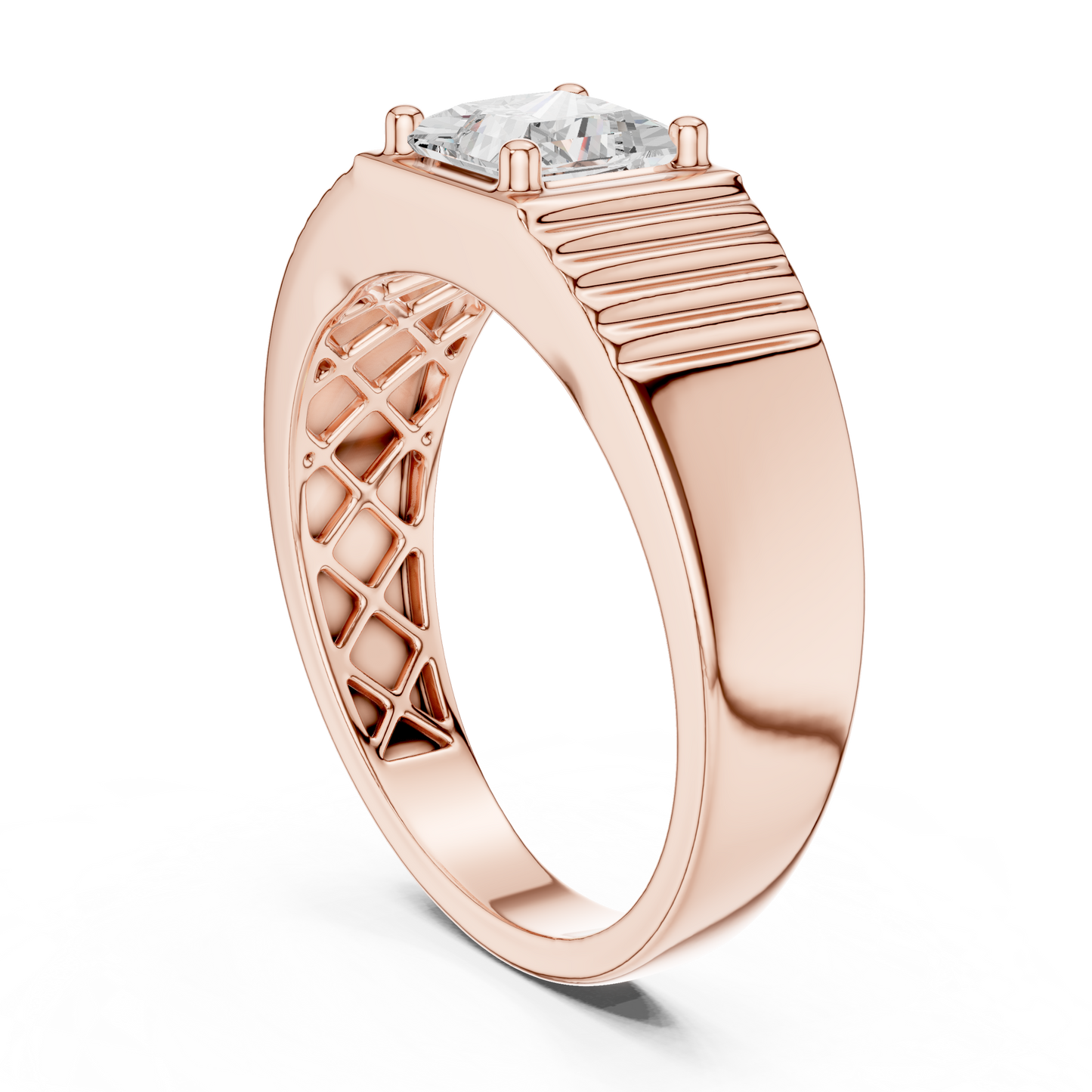 14k Solid Rose Gold Lab Grown Princess Cut Diamond Ring  For Men's Daily Wear