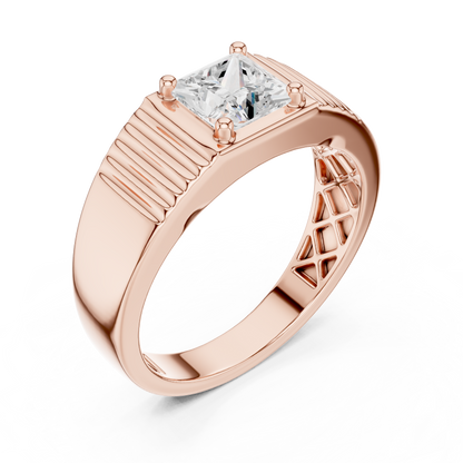 14k Solid Rose Gold Lab Grown Princess Cut Diamond Ring  For Men's Daily Wear