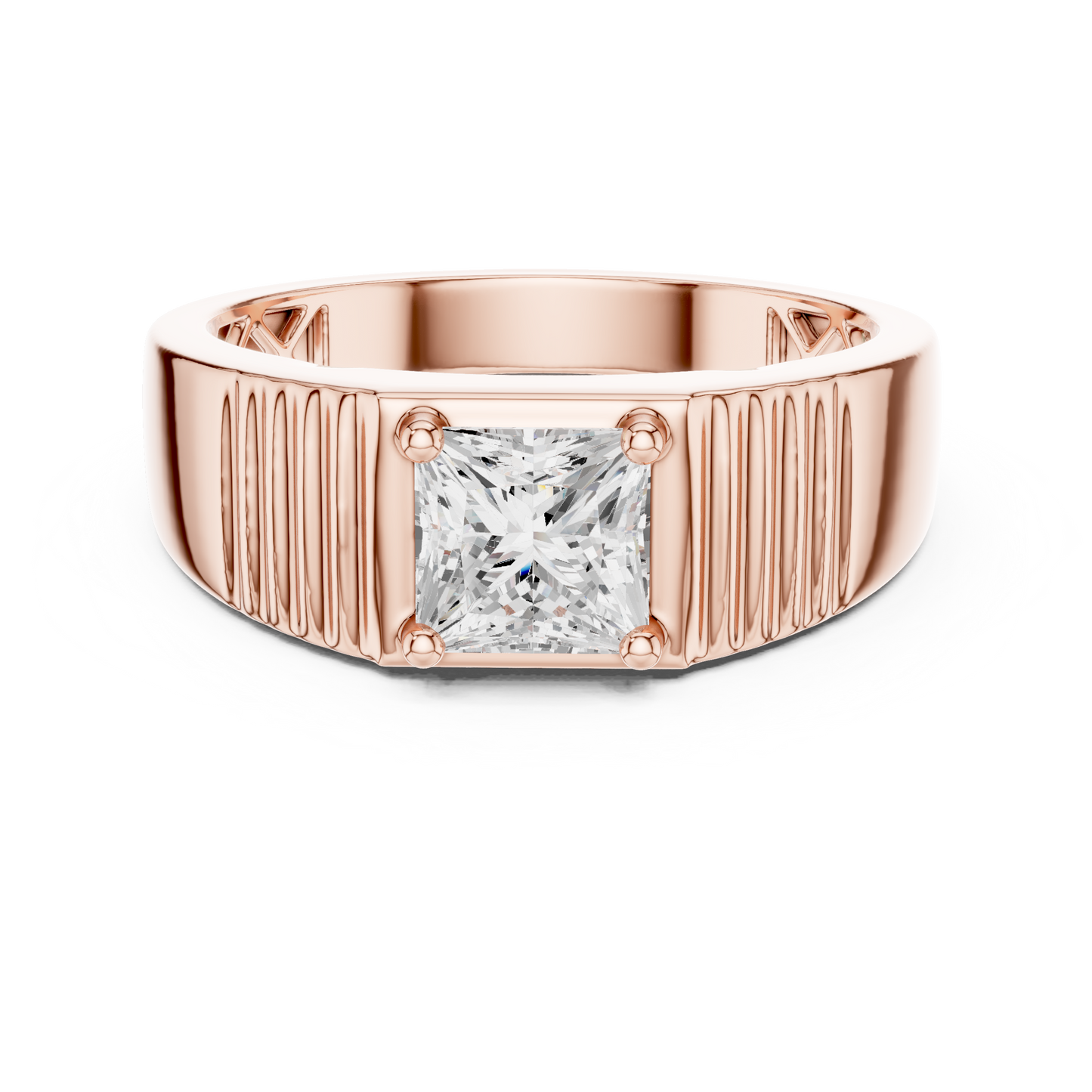 14k Solid Rose Gold Lab Grown Princess Cut Diamond Ring  For Men's Daily Wear