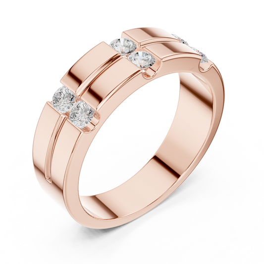 6 Stone Round Shapes Natural & Lab Grown Diamond 14k Solid Rose Gold Antique Style Men Diamond Ring