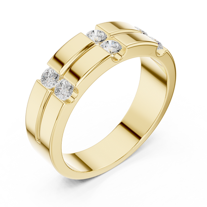 6 Stone Round Shapes Natural & Lab Grown Diamond 14k Solid Rose Gold Antique Style Men Diamond Ring