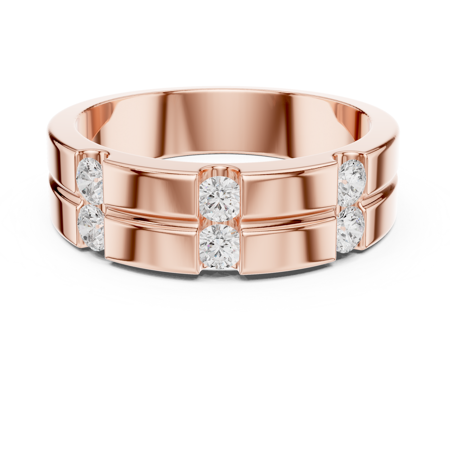6 Stone Round Shapes Natural & Lab Grown Diamond 14k Solid Rose Gold Antique Style Men Diamond Ring