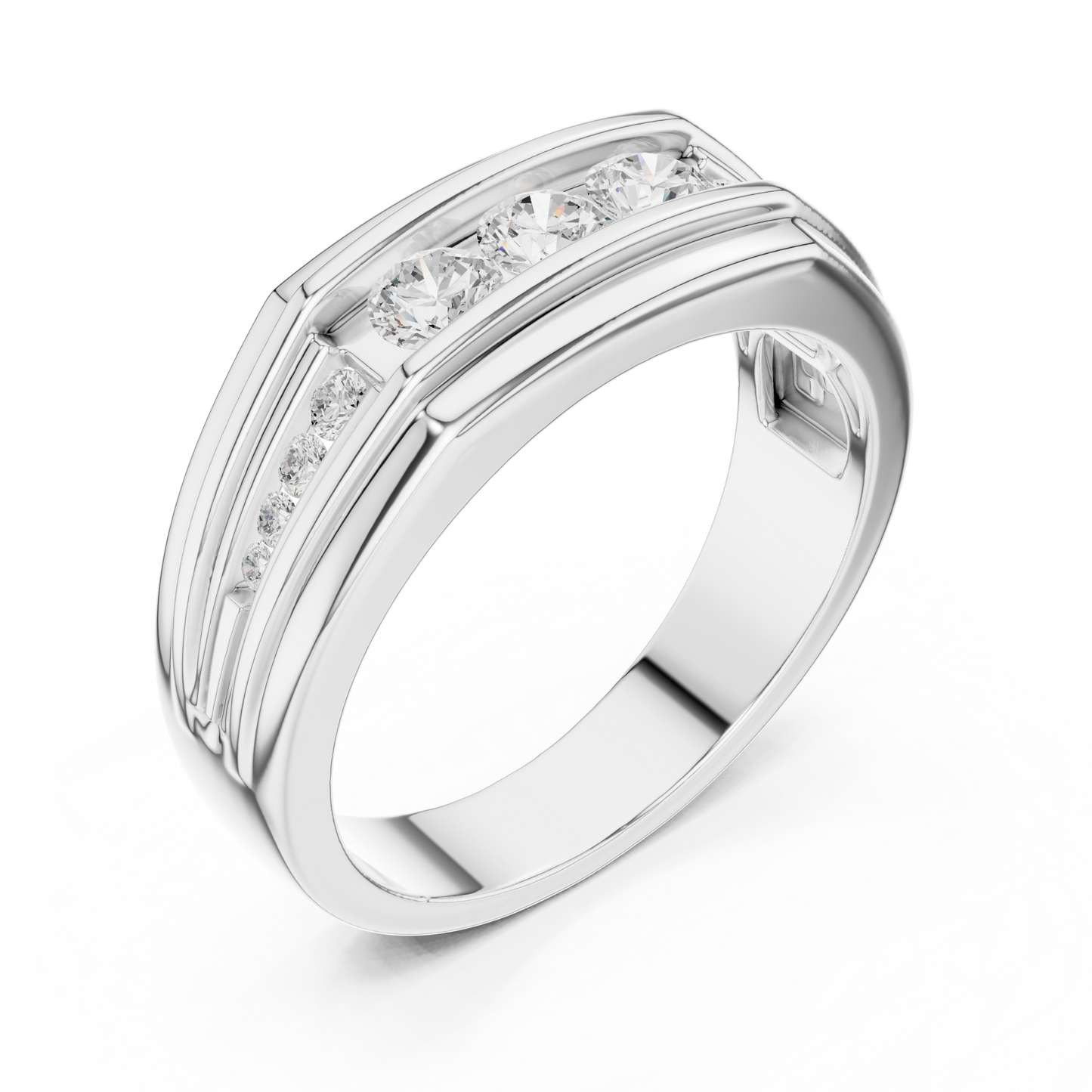 Round Shape Natural & Lab Grown 18k Solid White Gold Classic Style Diamond  Ring For Men