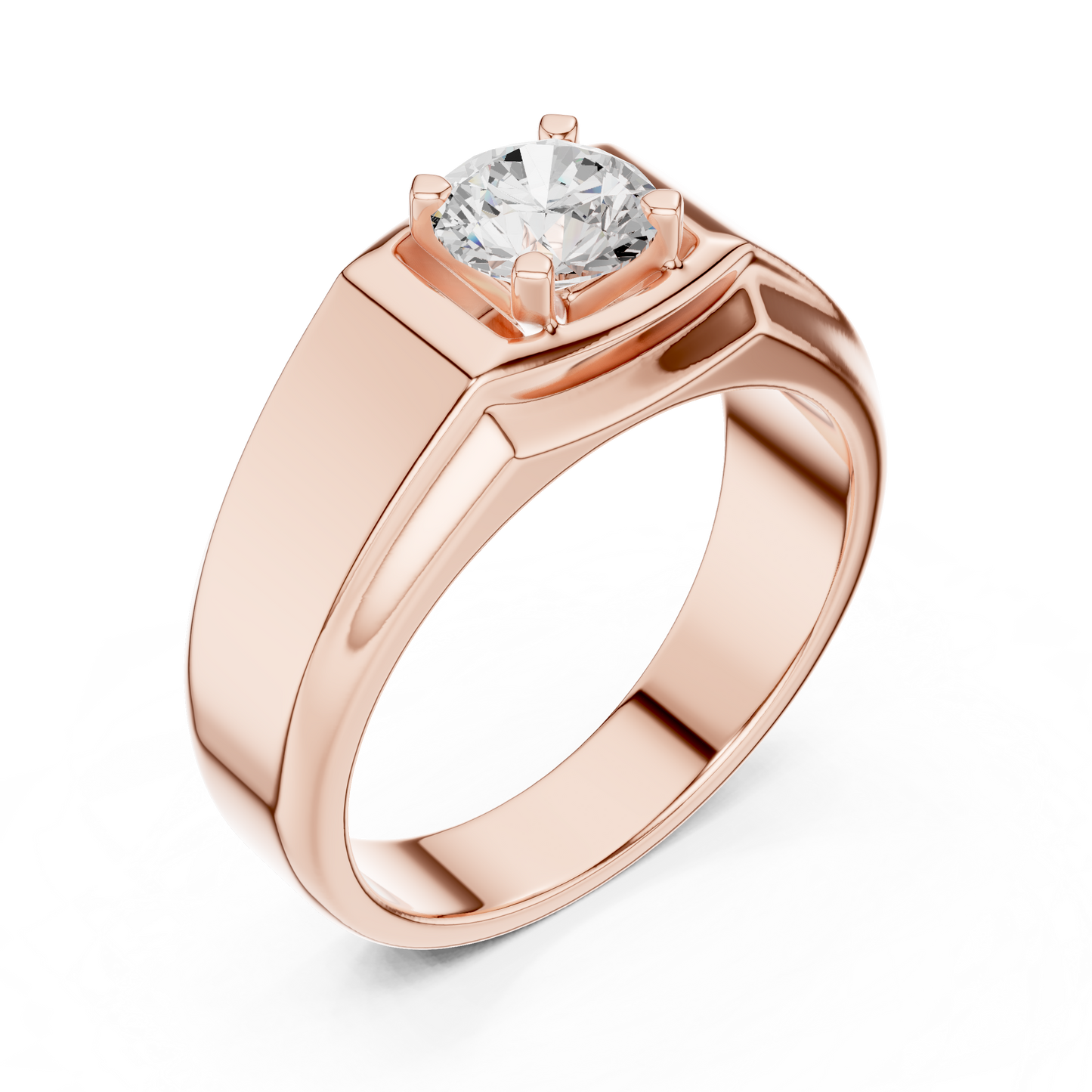 Round One Stone Lab Grown Diamond 14k Solid Rose Gold  Every Wear Stunning Elegance Men's Diamond Ring