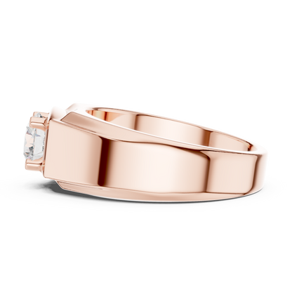 Round One Stone Lab Grown Diamond 14k Solid Rose Gold  Every Wear Stunning Elegance Men's Diamond Ring