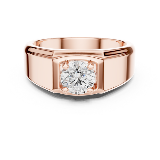 Round One Stone Lab Grown Diamond 14k Solid Rose Gold  Every Wear Stunning Elegance Men's Diamond Ring