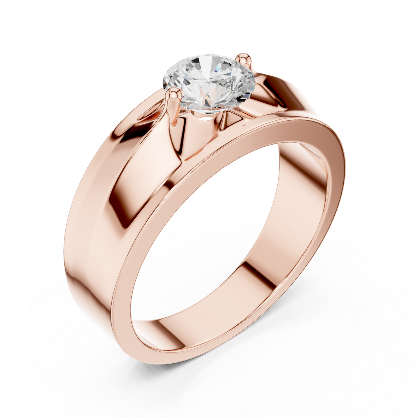 Round Shapes Lab grown One Stone New Unique Men's 14k Solid Rose Gold Diamond Ring