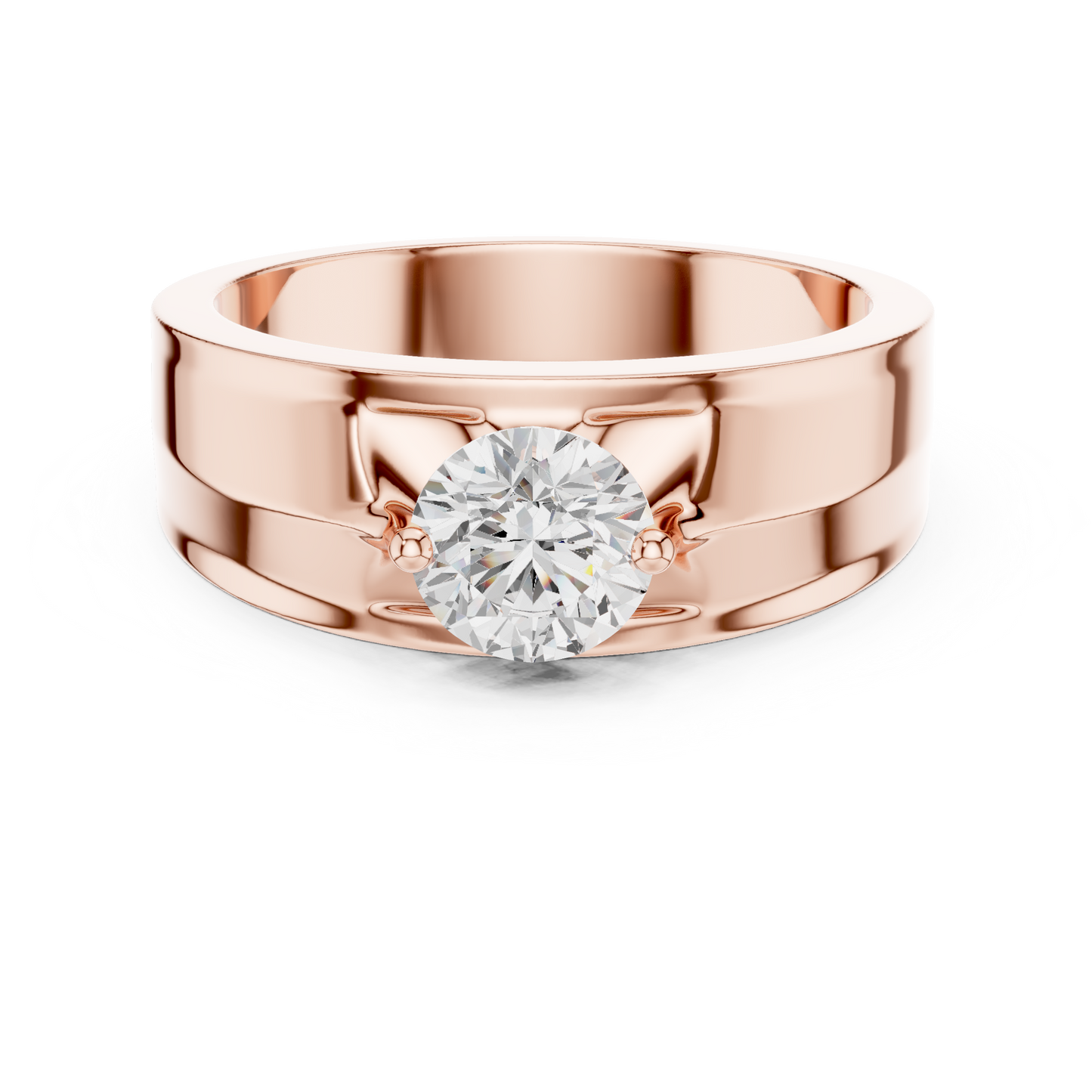 Round Shapes Lab grown One Stone New Unique Men's 14k Solid Rose Gold Diamond Ring