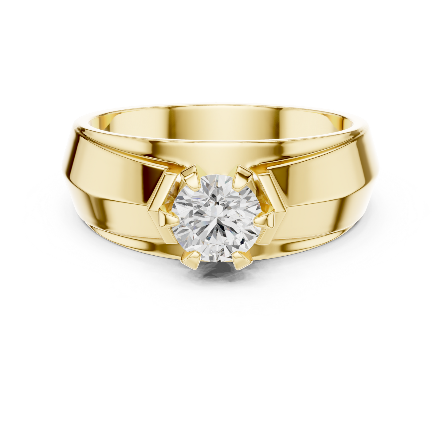 10k Solid Yellow Gold Round Shape Lab Grown Diamond Esthetical Sparkling Daily Wear Men's Diamond Ring