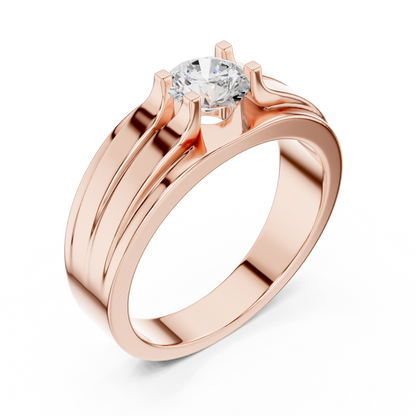 One Stone Round Shape Lab grown Diamond Elegance Vintage 14k Solid Gold Diamond Ring For Men's