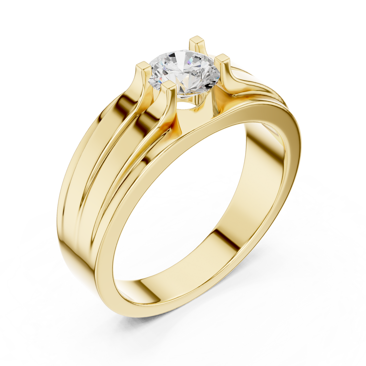 One Stone Round Shape Lab grown Diamond Elegance Vintage 14k Solid Gold Diamond Ring For Men's