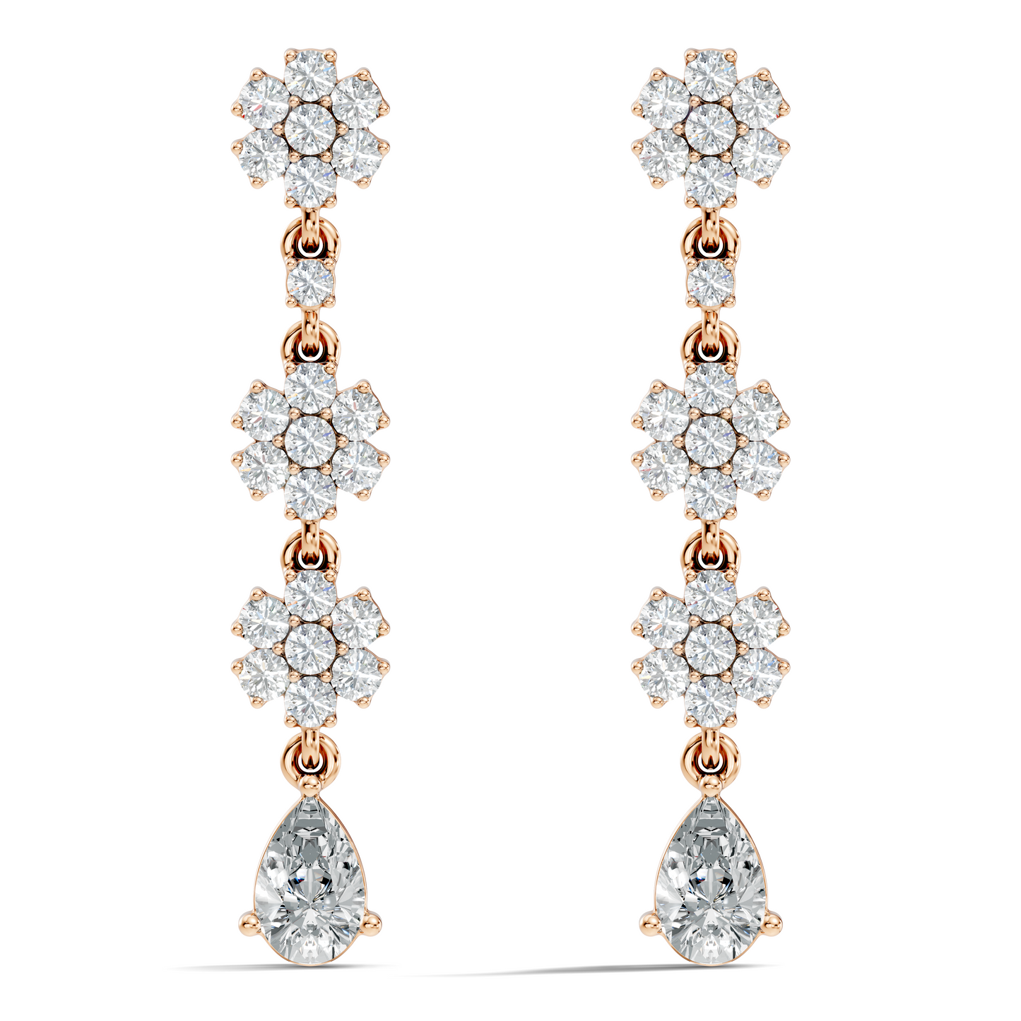 Pear Shape 2.54 Ct Round Cut Diamond Classic Prong Set Floral Drop Stud  Earring For Her