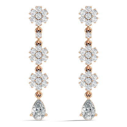 Pear Shape 2.54 Ct Round Cut Diamond Classic Prong Set Floral Drop Stud  Earring For Her